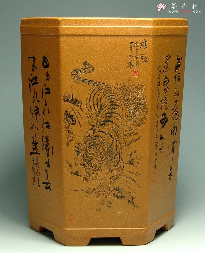 紫砂壶图片：钟馗威虎笔筒 - 美壶网