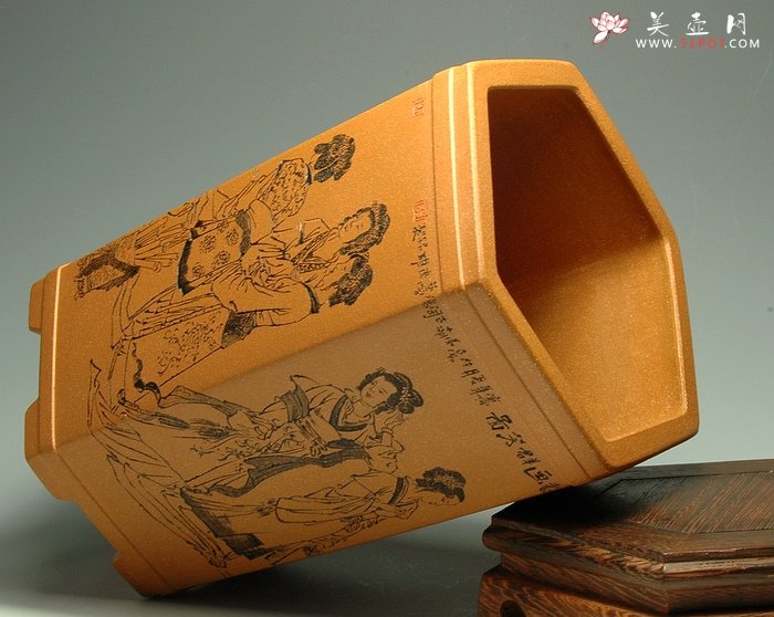 紫砂壶图片：仕女六方笔筒 - 美壶网