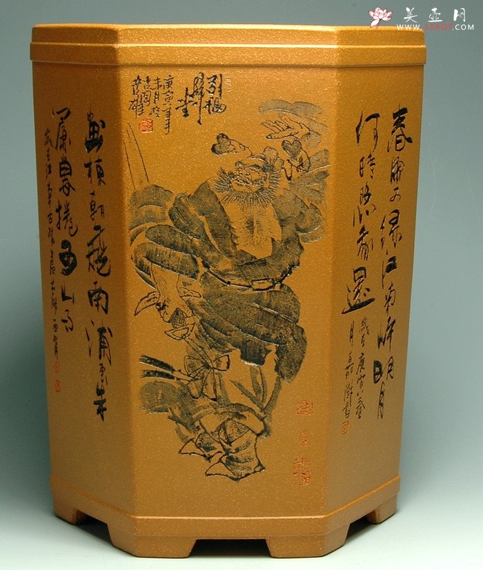 紫砂壶图片：钟馗威虎笔筒 - 美壶网