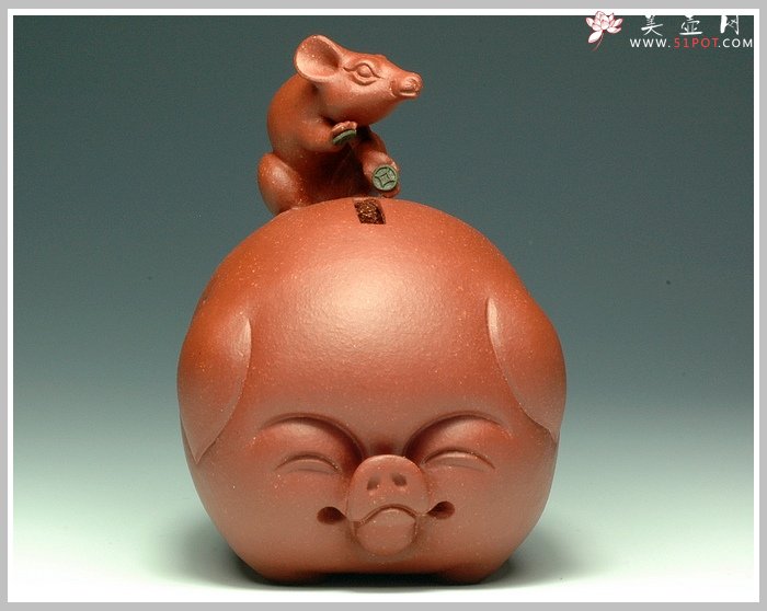 紫砂壶图片：鼠钱系列-鼠钱猪福 - 美壶网