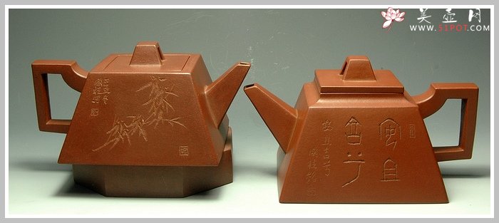 紫砂壶图片：全手压盖四方 - 美壶网