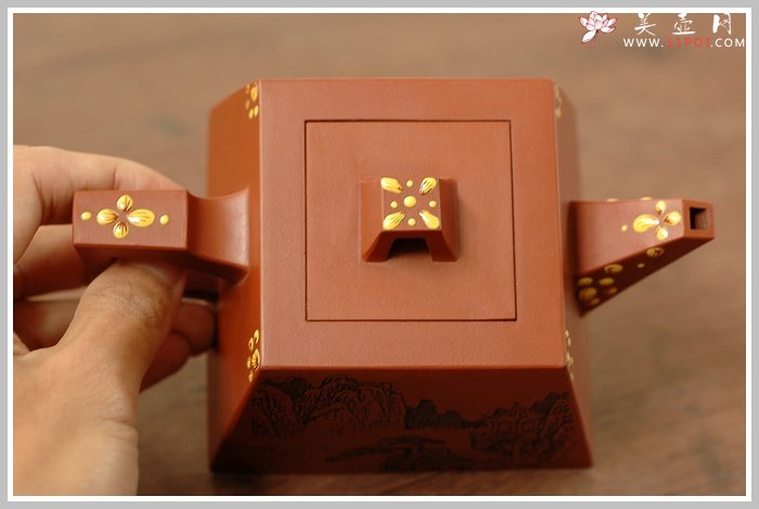 紫砂壶图片：精品点彩升方 谭泉海刻绘 - 美壶网