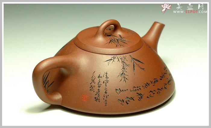 紫砂壶图片：刻竹的瓢1 - 美壶网