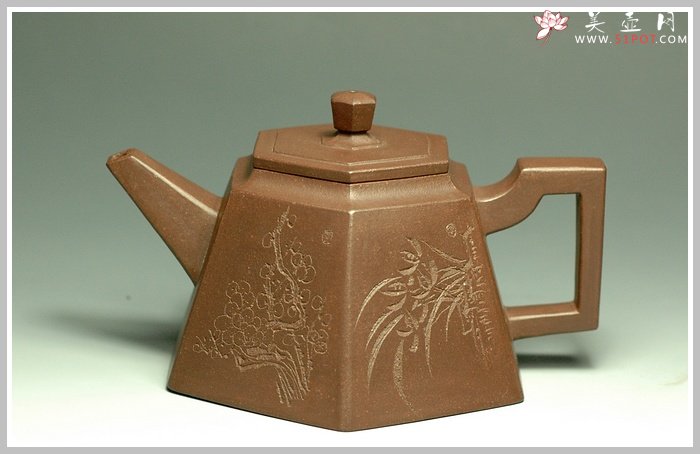 紫砂壶图片：全手紫泥高六方 - 美壶网