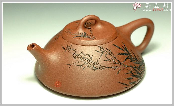 紫砂壶图片：刻竹的瓢1 - 美壶网