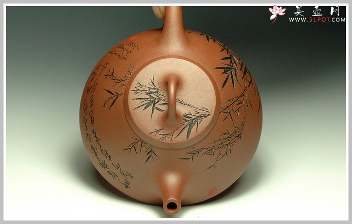 紫砂壶图片：刻竹的瓢1 - 美壶网