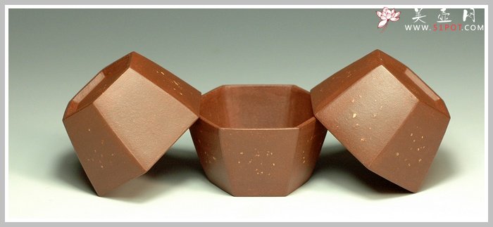 紫砂壶图片：精品六方点砂杯子 一套六六大顺 - 美壶网