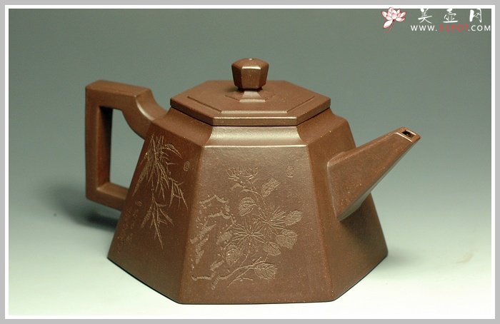 紫砂壶图片：全手紫泥高六方 - 美壶网