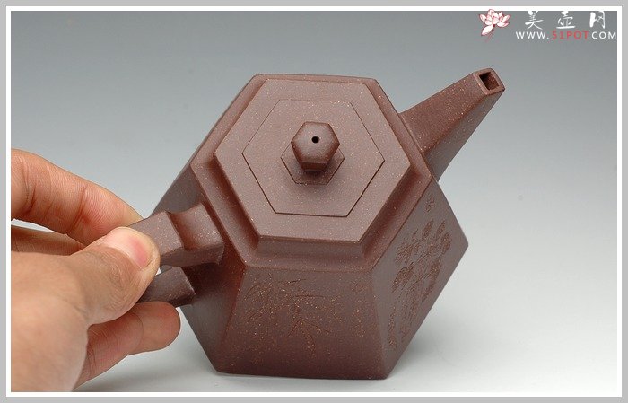 紫砂壶图片：全手紫泥高六方 - 美壶网