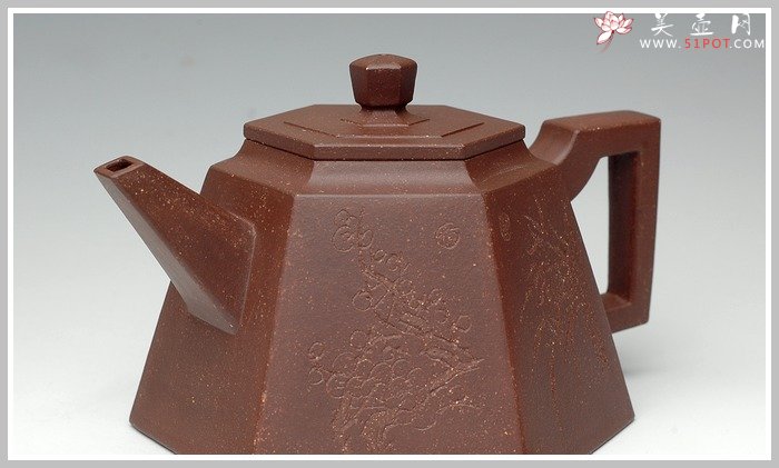 紫砂壶图片：全手紫泥高六方 - 美壶网