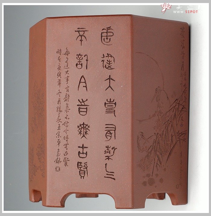 紫砂壶图片：六方笔筒2 - 美壶网