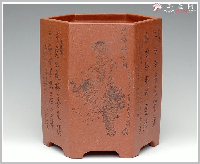 紫砂壶图片：六方笔筒1 - 美壶网