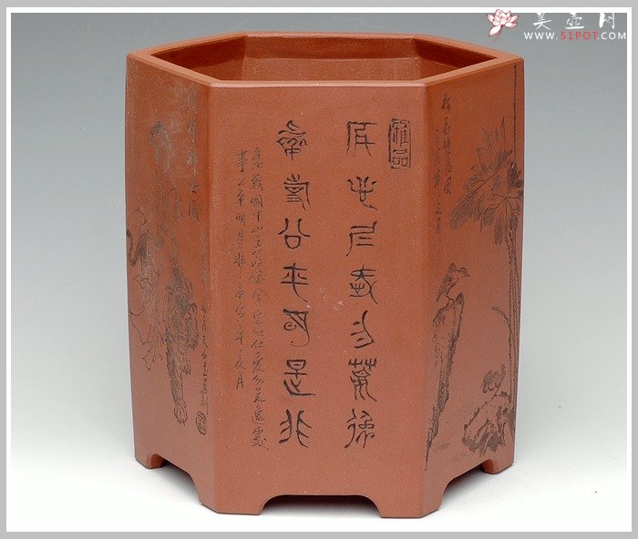 紫砂壶图片：六方笔筒1 - 美壶网