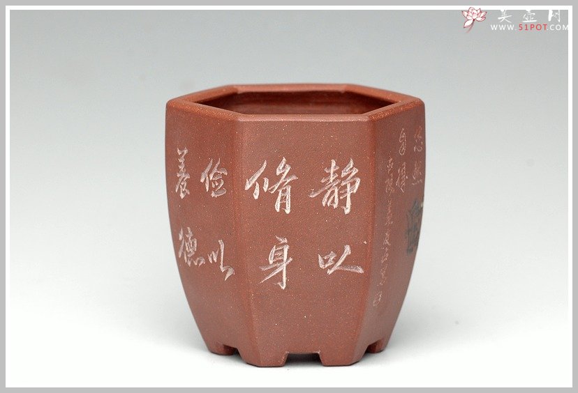 紫砂壶图片：全手六方小花盆 - 美壶网