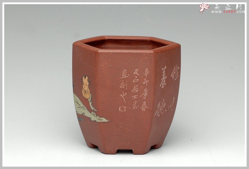 紫砂壶图片：全手六方小花盆 - 美壶网