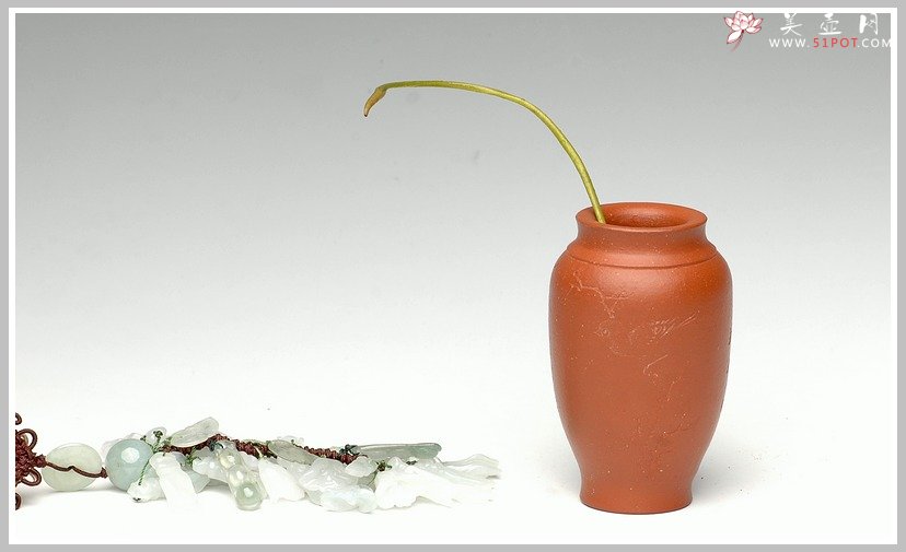 紫砂壶图片：全手朱泥雅致小鸟花瓶 - 美壶网