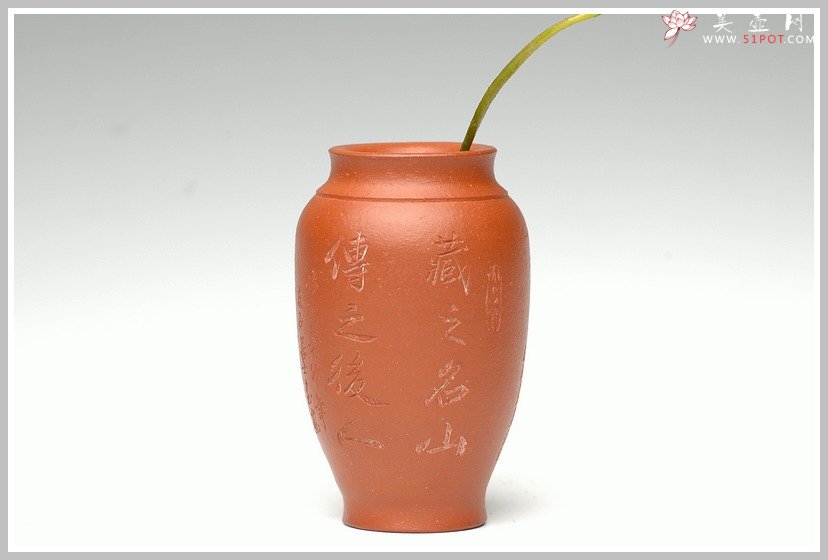 紫砂壶图片：全手朱泥雅致小鸟花瓶 - 美壶网