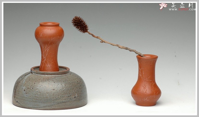 紫砂壶图片：全手清竹一对小花瓶 - 美壶网