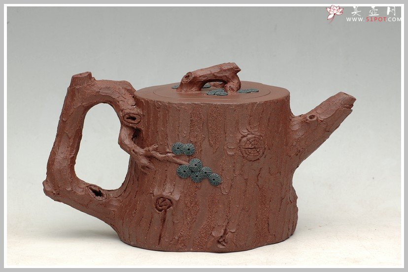 紫砂壶图片：全手花货精品之松竹常青 - 美壶网