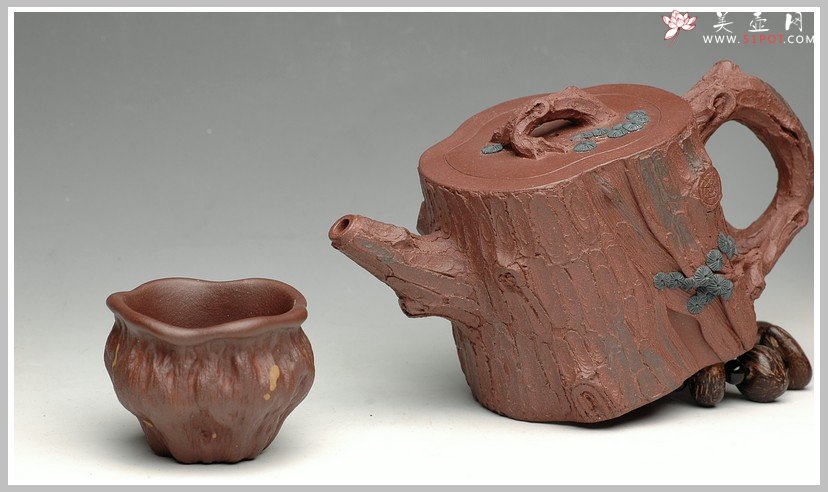 紫砂壶图片：拙壮   全手精品之苔痕松桩 - 美壶网