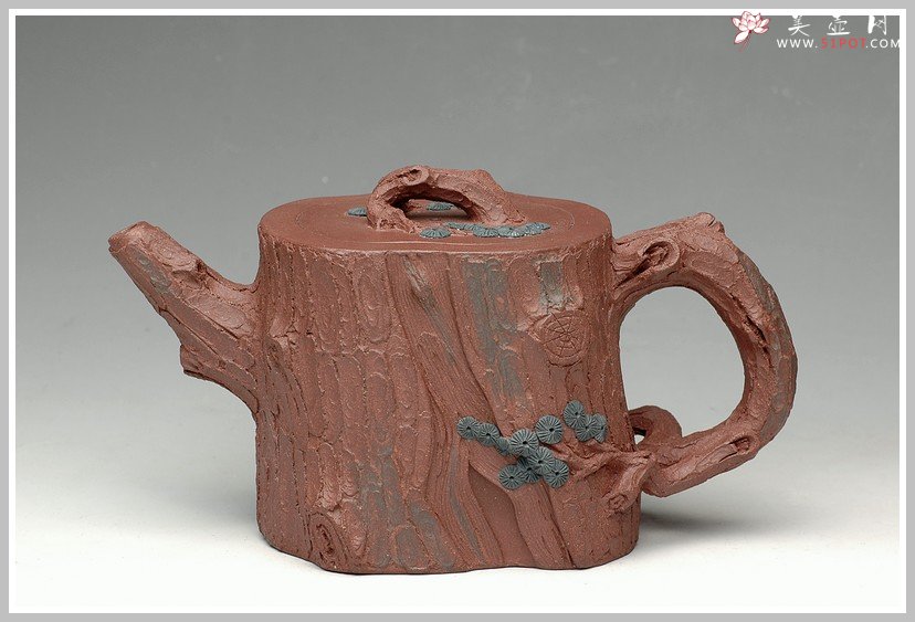 紫砂壶图片：拙壮   全手精品之苔痕松桩 - 美壶网