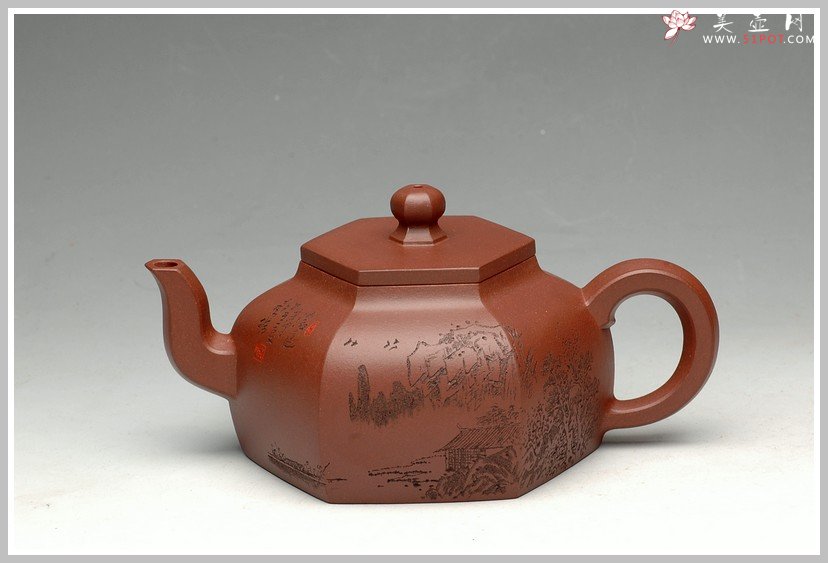 紫砂壶图片：李彦雄老师刻绘 全手精品逸公六方 - 美壶网