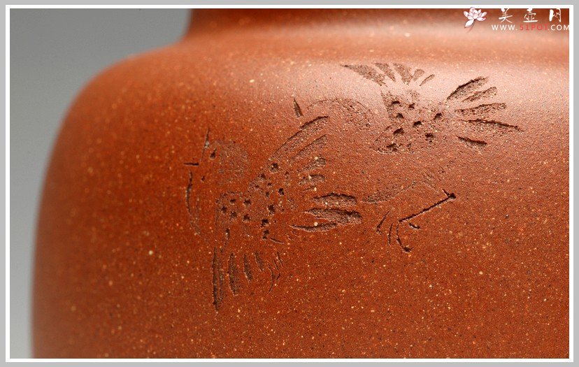 紫砂壶图片：清雅刻鸟茶叶罐 精致 可人 - 美壶网