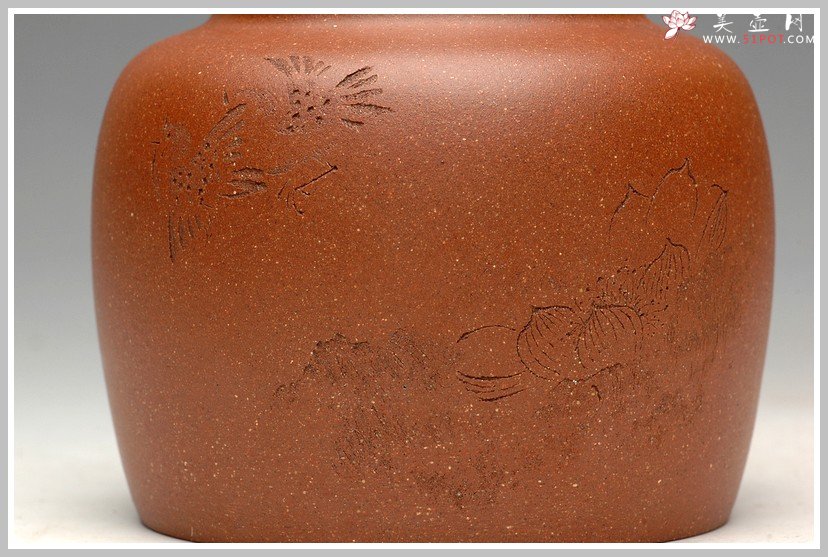 紫砂壶图片：清雅刻鸟茶叶罐 精致 可人 - 美壶网