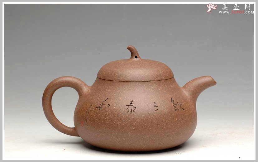 紫砂壶图片：文雅秀丽 全手刻鸟茄段 - 美壶网