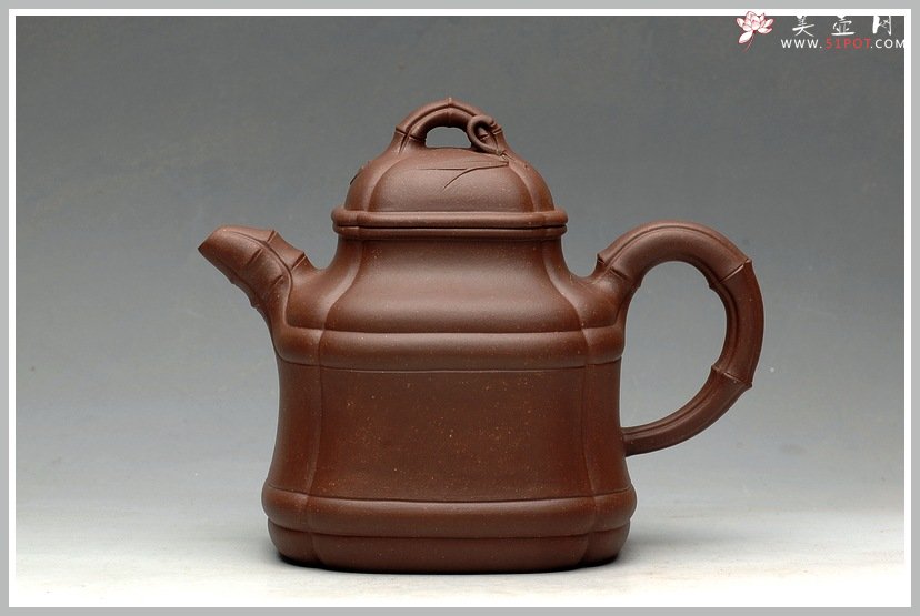 紫砂壶图片：融合方器、花货、筋囊融为一体  四方竹段 - 美壶网