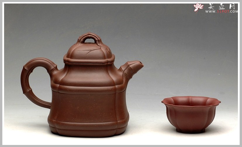 紫砂壶图片：融合方器、花货、筋囊融为一体  四方竹段 - 美壶网