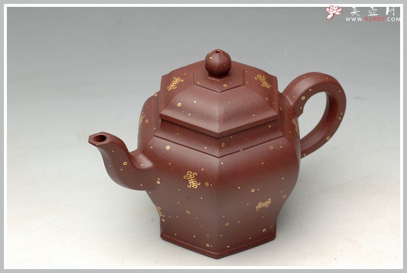 紫砂壶图片：24k真金 福寿双全 全手宫灯 - 美壶网