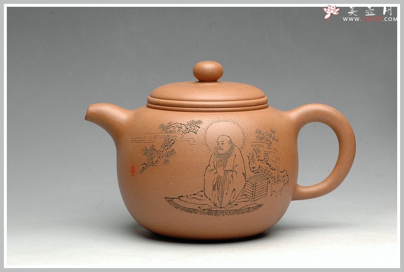 紫砂壶图片：张听刚老师刻绘 精品 陈进年终力作 一捺底 全手大匏尊 - 美壶网