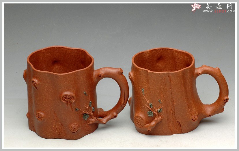 紫砂壶图片：全手梅花单杯  青梅绽放 降坡泥展现 - 美壶网