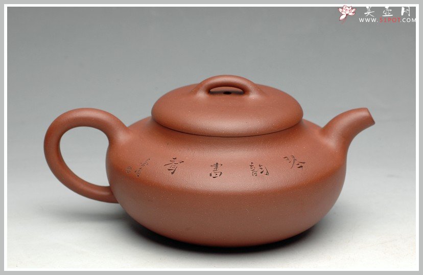 紫砂壶图片：妍丽清雅 墨陶装饰 全手紫泥合欢 - 美壶网