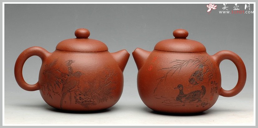 紫砂壶图片：饱满敦厚 刻绘精致 全手优质降坡泥文旦 - 美壶网