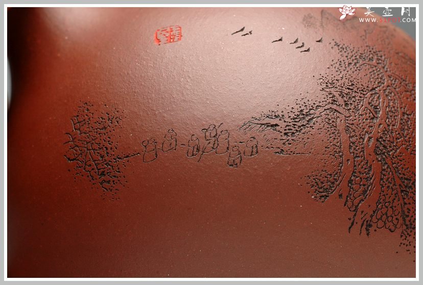 紫砂壶图片：优质地槽青 树影婆娑 山下斗诗 掇球 仅此一个 - 美壶网