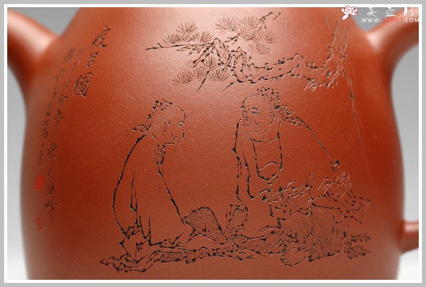 紫砂壶图片：刻绘漂亮 实用佳品 优质清水泥 顾式秦权 - 美壶网