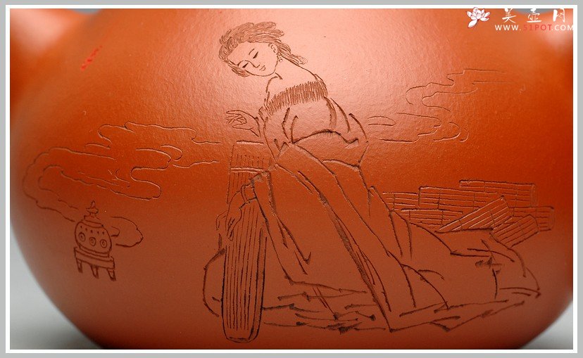 紫砂壶图片：有美共赏 琴韵书声 全手拙.意文旦 张听钢老师精品仕女 - 美壶网