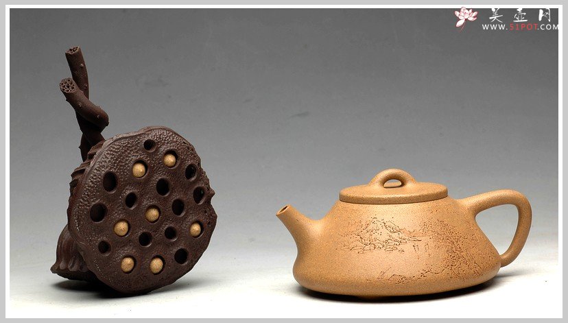 紫砂壶图片：李彦雄装饰山水 福星高照之全手子冶石瓢 骨肉均挺 - 美壶网