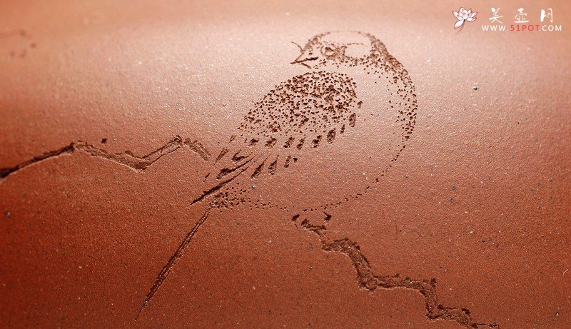 紫砂壶图片：文房雅器 王翔鸟之茶仓 墨陶刻绘 - 美壶网