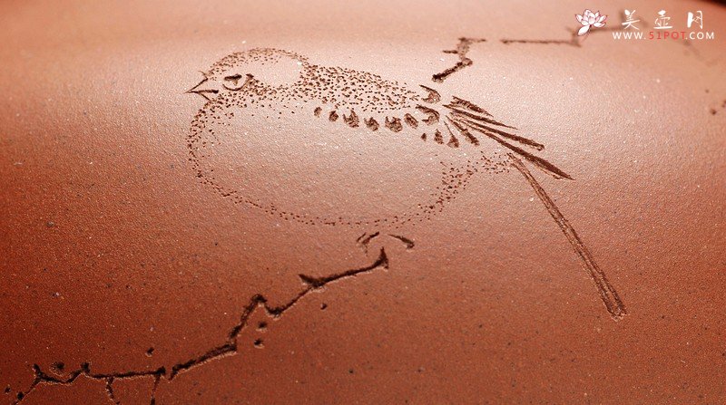 紫砂壶图片：文房雅器 王翔鸟之茶仓 墨陶刻绘 - 美壶网