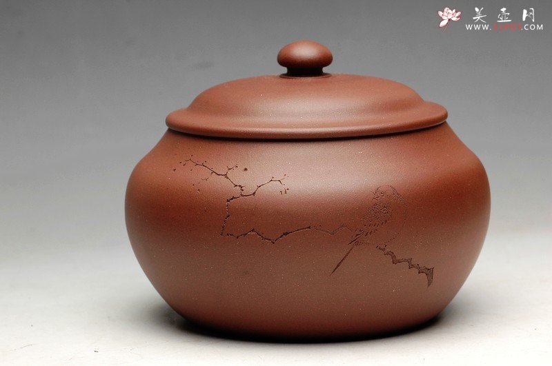 紫砂壶图片：文房雅器 王翔鸟之茶仓 墨陶刻绘 - 美壶网