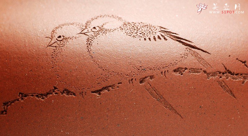 紫砂壶图片：文房雅器 王翔鸟之茶仓 墨陶刻绘 - 美壶网