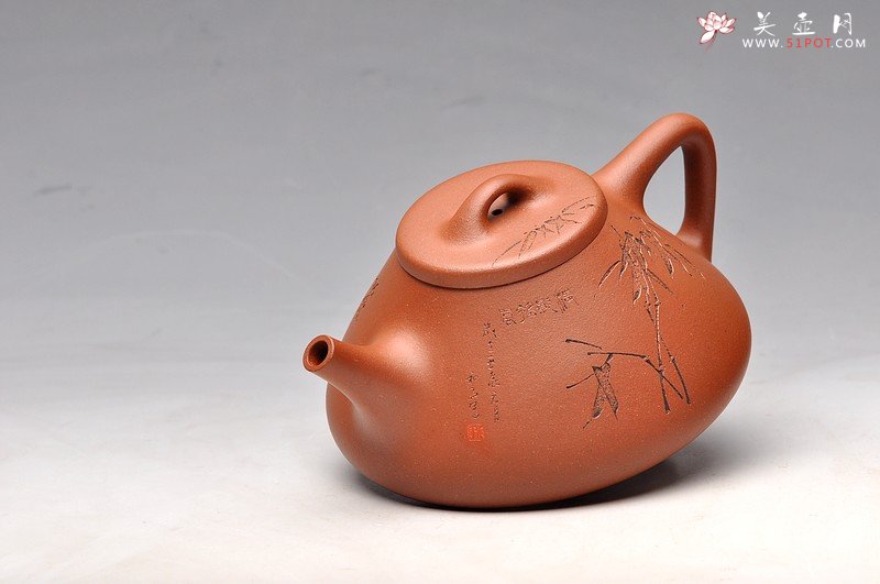 紫砂壶图片：顾瓢 国助和石刻绘梅兰竹菊一套 全手摹古精品子冶石瓢 - 美壶网