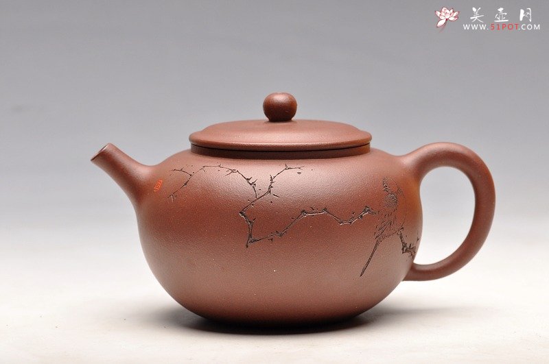 紫砂壶图片：炮管直流 枯枝鸟 古韵耐品 全手贡珠 - 美壶网