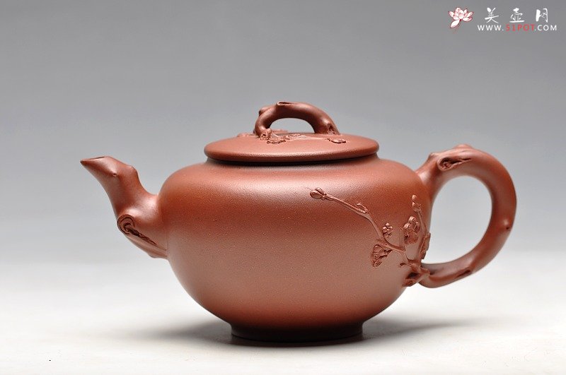 紫砂壶图片：清雅淡香 红皮龙 全手咏梅套组  - 美壶网