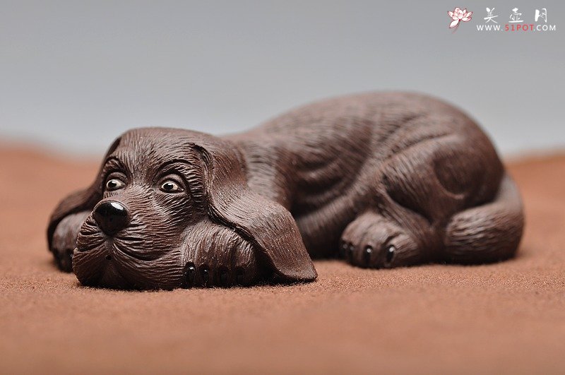 紫砂壶图片：精制版的拉毛小狗 神态细腻 精品茶宠 - 美壶网