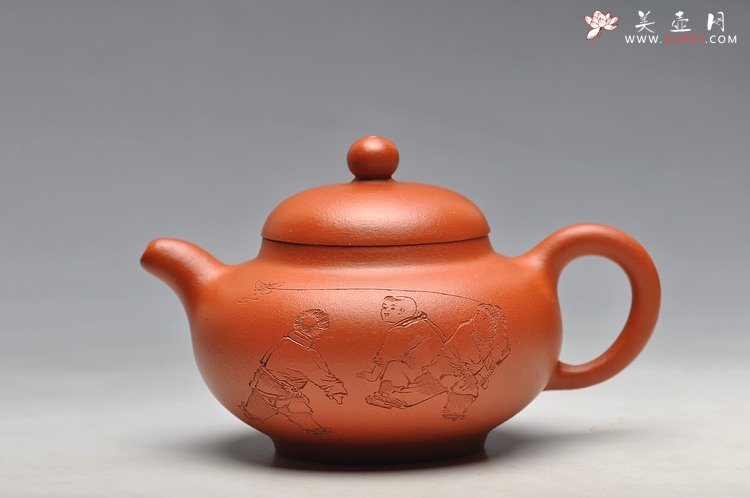 紫砂壶图片： 工笔风格 小红泥 柿圆 实用精品 绿茶 铁观音 - 美壶网