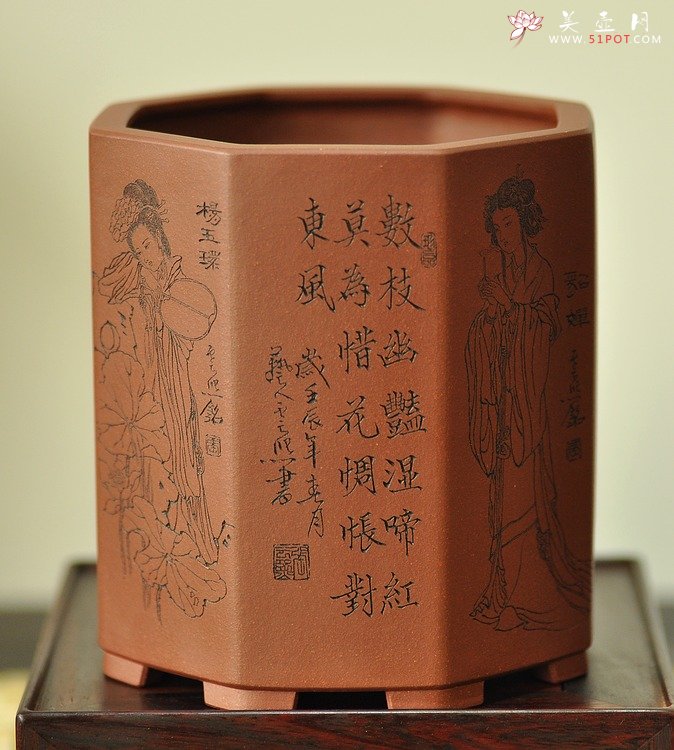 紫砂壶图片：张云熙之精品八方笔筒 四大美女 已收藏，只供欣赏 - 美壶网